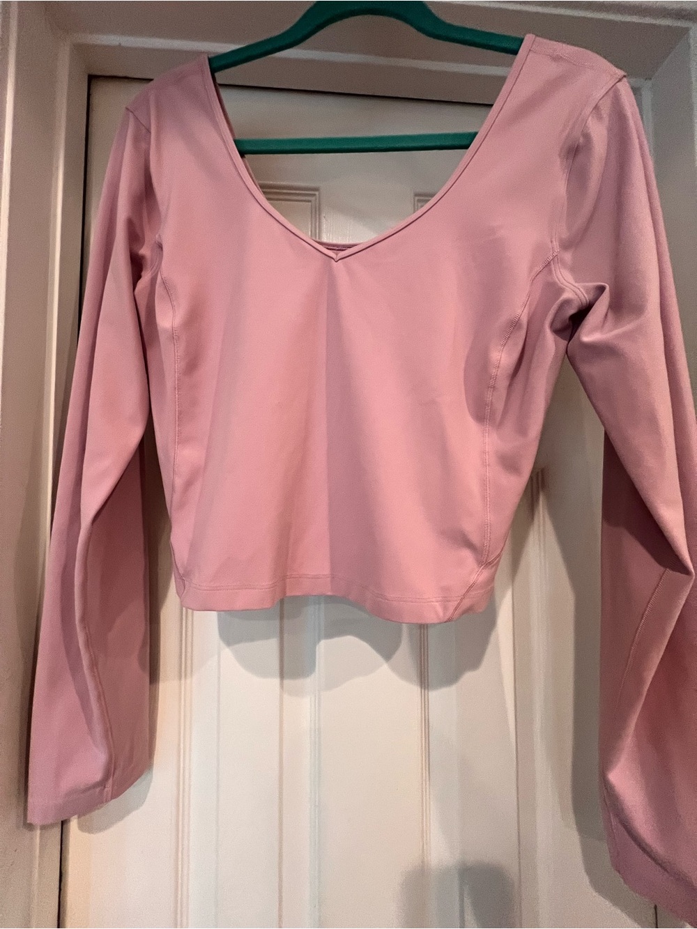 Lululemon Pink Long-Sleeve Cropped V-Neck Top